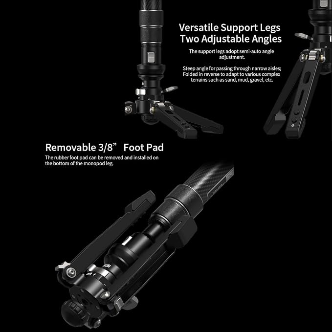 YC Onion Pineta Pro Carbon Fiber Monopod with Pedal Base, Light Stand Lightweight Travel Monopod with Quick Release Plate for Sony Canon Nikon DSLR Cameras, Gimbal and etc Max Load 11lb/5Kg - Image 7