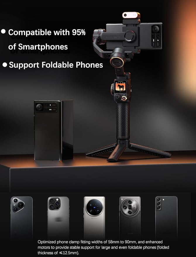 hohem iSteady M7 Gimbal Stabilizer for iPhone, 3-Axis Smartphone Gimbal | Magnetic AI Tracker Fill Light, Detachable Touchscreen Remote Controller, Built-in Extension Rod,iSteady 9.0,500g Payload - Image 8