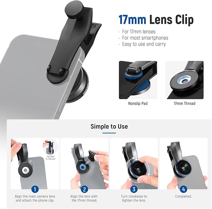 NEEWER 8mm Fisheye Lens with 220 Wide Angle & 17mm Thread Phone Lens Clip, Also for 17mm Threaded Phone Cage/Case/Clamp/Backplate, LS-29 PRO - Image 7