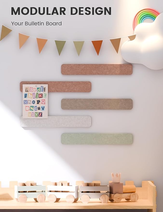 Fluxynara 13" x 2" Felt Wall Panels, Boho | 5-Pack Includes 35 Push Pins and Adhesive Tabs for Photos, Notes and Decor in Bedroom Doors, Home Office or Studios - Image 5
