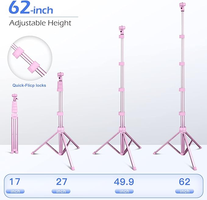 Sensyne 62" Phone Tripod & Selfie Stick, Extendable Cell Phone Tripod Stand with Wireless Remote and Phone Holder, Compatible with iPhone Android Phone, Camera - Image 4