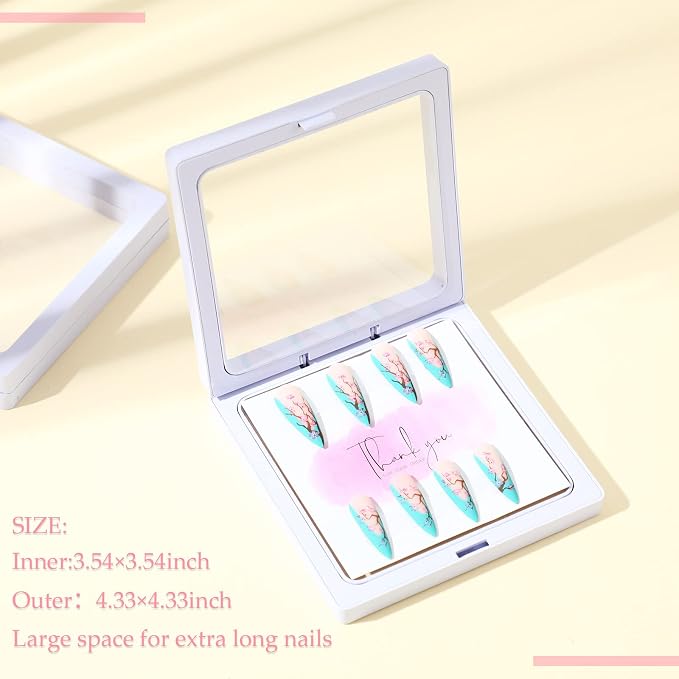 meekoo 30 Pcs Press on Nail Packaging Box with 90 Pcs Adhesive Double Sided Tape Artificial Nail Display Case Storage Container Box Acrylic Packaging Organizer for Art Home Salon(White) - Image 3