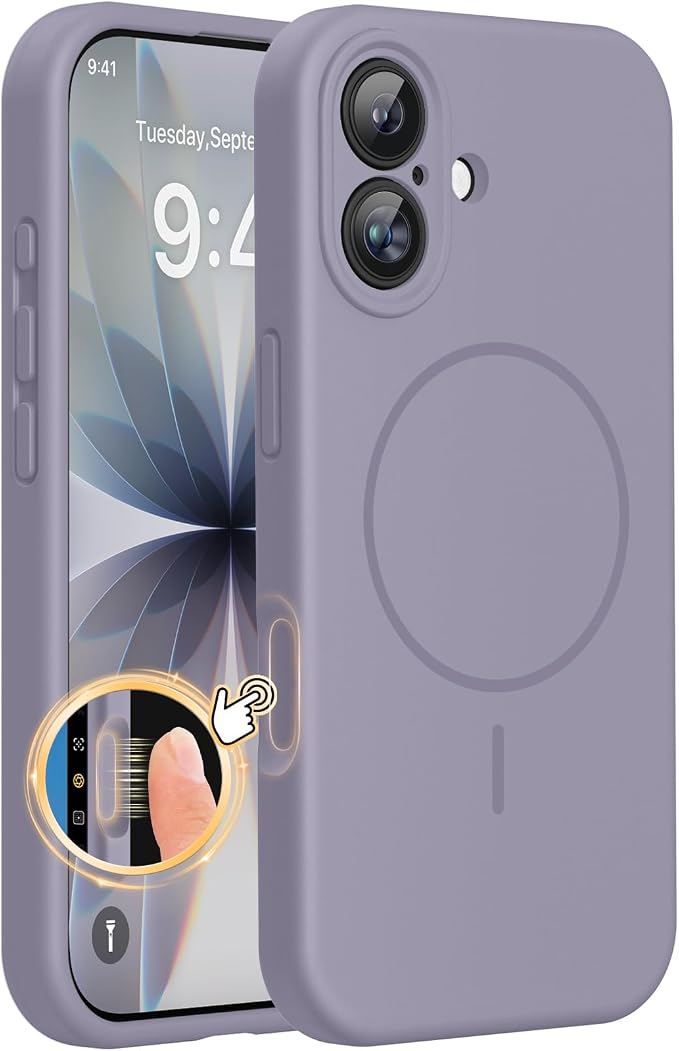 Miracase Silicone & Magnetic for iPhone 17 Case, Lavender Gray | Compatible with MagSafe, Silicone Camera Control Cover, Soft Microfiber Lining, Shockproof Drop Protection Phone Case for 17 by Miracase