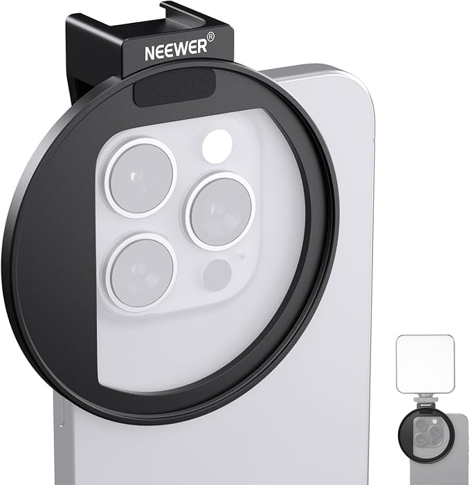NEEWER 67mm Phone Filter Mount, Adjustable Threaded Lens Filter Clip with Cold Shoe Mount Compatible with iPhone 17 16 15 Pro Max Plus 14 13 Samsung Galaxy S25 Ultra S24, LA006 by Neewer