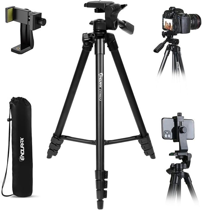 Endurax 63" Tripod for Camera & Phone, 6.6 lbs Load Capacity, Black | Adjustable Pan Head, Quick Flip-Lock Setup & Non-Slip Feet; Foldable Aluminum for Travel (No Quick Release Plate) by EnduraxPhoto