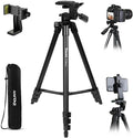 Endurax 63" Tripod for Camera & Phone, 6.6 lbs Load Capacity, Black | Adjustable Pan Head, Quick Flip-Lock Setup & Non-Slip Feet; Foldable Aluminum for Travel (No Quick Release Plate) by EnduraxPhoto