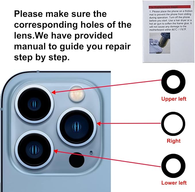 2 Set Back Rear Camera Lens Glass Replacement for iPhone 13 Pro and iPhone 13 Pro Max with Reparing Toolkit - Image 7