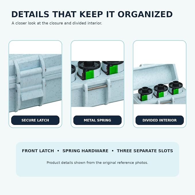 35mm Film Storage Case, 3-Roll 135 Film Canister Holder with Snap Latch, PET Film Organizer - Image 4