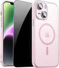 for iPhone 14 Plus Case with Privacy Screen Protector, Pink | Full Camera Protection, Translucent Matte Magnetic, Compatible with MagSafe, Shockproof Phone Cover, Slim Fit Women/Girls by ZOZDOKG