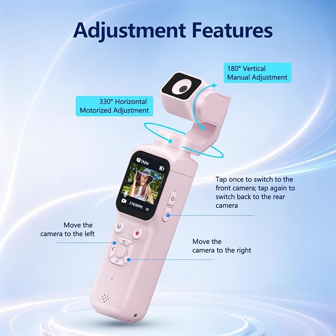 4K Vlogging Camera, Pocket Digital Camera, 330° Rotating Lens | Auto subject framing and WiFi sharing for YouTube, TikTok and travel, includes 16GB card, mini tripod and carrying bag - Image 5