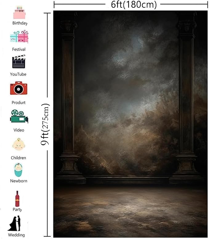 6x9ft Dark Vintage Photography Backdrops Portrait Photo Backdrop Wedding Bridal Show Birthday Background for Studio Props - Image 5