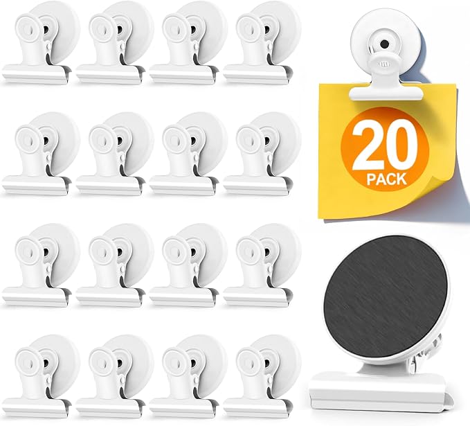 20 Pack Refrigerator Magnets, White Magnetic Clips Whiteboard Magnets, Magnet Clips Heavy Duty Fridge Magnets for Photo Displays, Home, Office, Classroom by WUDIME
