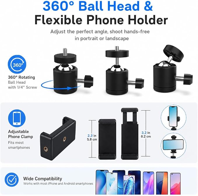 LenTok Overhead Tripod Mount for Camera Webcam Ring Light, Flexible Over Head Arm for iPhone with Phone Holder and Ball Head, Table Stand Accessory for Phone Video Recording Live Stream - Image 3