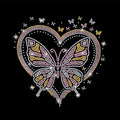 1 Pc Butterfly Heart Iron on Rhinestones Transfer, Pink Hotfix Iron on Patch Transfer Decals Crystal Heat Transfer Clothing Repair Decor for T-Shirt Jeans Jacket Party Decor by GOMAKERER
