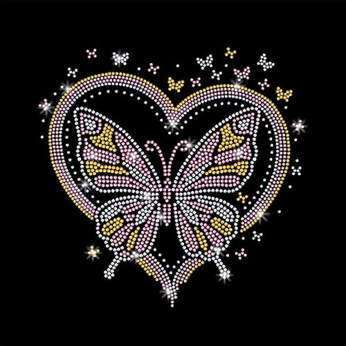1 Pc Butterfly Heart Iron on Rhinestones Transfer, Pink Hotfix Iron on Patch Transfer Decals Crystal Heat Transfer Clothing Repair Decor for T-Shirt Jeans Jacket Party Decor by GOMAKERER
