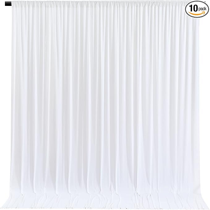 White Backdrop Curtains 10 Panels, 10 Feet Wrinkle-Free Polyester Photography Backdrop Drapes for Wedding Baby Shower Party Background Backdrop Stand- 10FTX40FT by WishCare