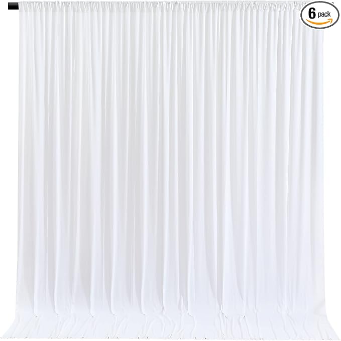 White Backdrop Curtains 6 Panels, 10 Feet Wrinkle-Free Polyester Photography Backdrop Drapes for Wedding Baby Shower Party Background Backdrop Stand- 24 X10FT (White) by WishCare