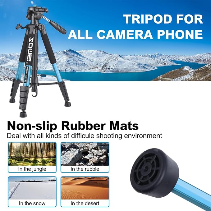 74 Inch Heavy Duty Tripod Stand for Cameras, Cell Phones, Projectors, Webcams, Spotting Scopes - Complete Unit for Canon, Nikon, Sony - Perfect for Phone & Camera Photography(Blue) - Image 6