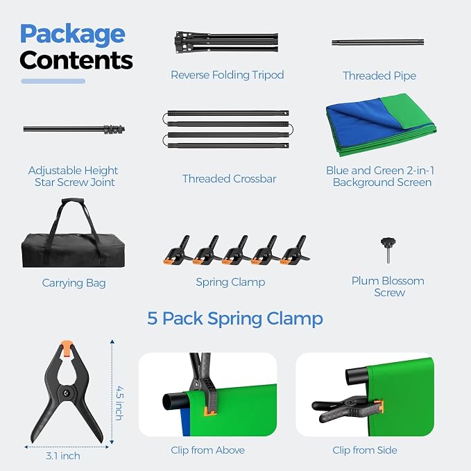 EMART 5x6.5ft Blue Green Screen Backdrop Kit with Reverse Folding Base | Reverse folding base for easy storage & transport，perfect for Photography, Photoshoot, Studio Video Recording, Streaming - Image 8