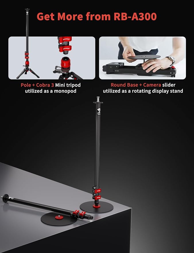 IFOOTAGE A300 Round Base Monopod 60" Camera Tripod Stand | Studio Stand with Light Adapter 1/4" & 3/8" Screw for Camera Light Webcam Live Streaming Vlogging, Payload 10KG/22LB - Image 7
