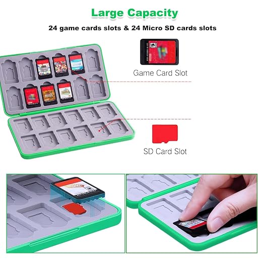 Game Card Case for Nintendo Switch/Switch 2/OLED/Lite, Portable Switch Game Case Magnetic Closure Games Holder with 24 Slots for Games Cards & SD Cards Durable Cartridge Cases Hard Shell, Green - Image 2