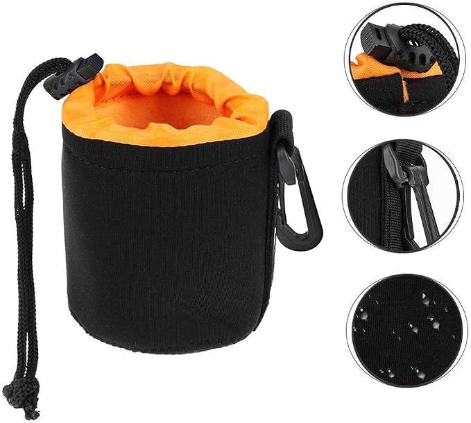 S Size (Small) Camera Lens Pouch, Thick Protective Neoprene Bag Storage Cover Case with Drawstring Design, Soft Plush Interior, Compatible for Canon, for Nikon, for Sony DSLR Lenses - Image 2