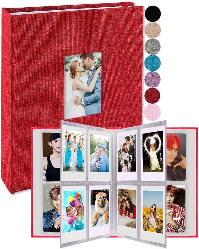 GPIRAL 2x3 Photo Album 208 Vertical Photos - Linen Cover, Compatible with K-pop Photocards, Fujifilm Instax Mini Film 7s 8 9 11, Polaroid Snap/PIC 300, HP Sprocket,Zip Printer, Red by GPIRAL