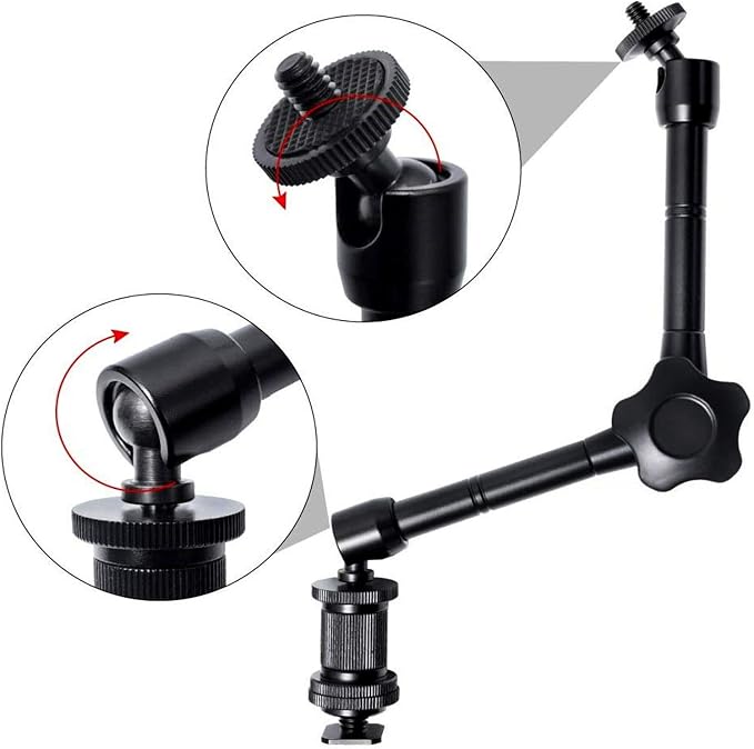 11 Inch Articulating Friction Magic Arm Adjustable w/Hot Shoe Mount 1/4'' Tripod Screw for DSLR Camera Rig, LCD Monitor, LED Lights, Flash Light (Arm) | Adjustable Flexible Arm Bracket for DSLR SLR Camera Rig LCD Monitor LED Flash Lights - Image 3