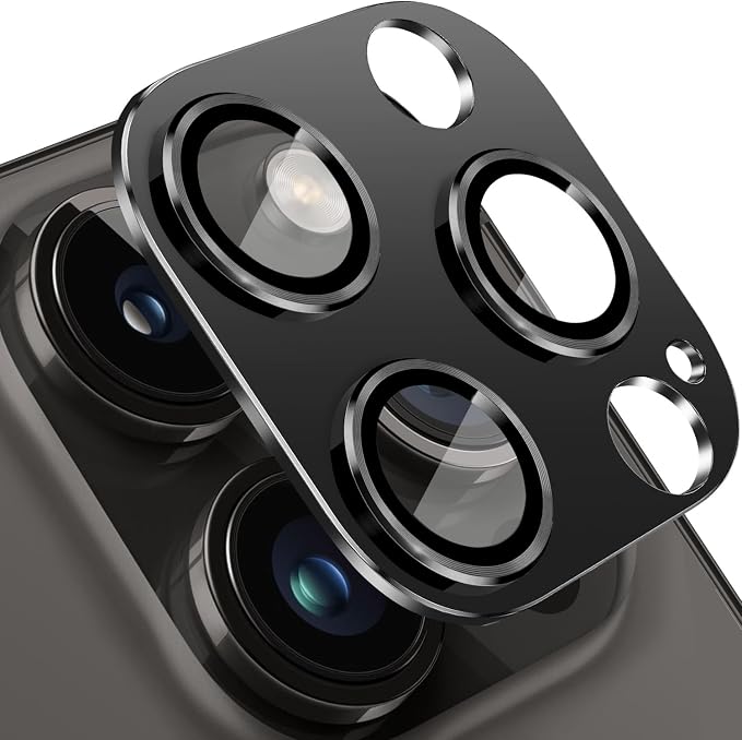 for iPhone 15 Pro and iPhone 15 Pro Max Camera Lens Protector, Anti-Scratch Tempered Glass Len Screen Protector Shockproof Full Protective Camera Cover Case Friendly Lens Cover-Black by Hsefo