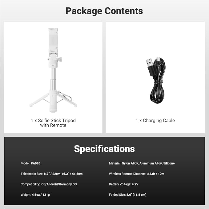 NEEWER Mini Tripod for Phone, Lightweight Foldable Small Selfie Stick Cell Phone Clamp Desk Stand with Remote & Cold Shoe Mounts Compatible with iPhone Android Samsung for Video Recording, PA986 White - Image 9