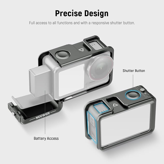 NEEWER Cage for Action 5 Pro 4 3, Protective Metal Video Rig with Cold Shoe, 1/4" Thread, Shutter Button Compatible with DJI Osmo Action5 Pro Action4 Action3 DJI Mic Magnetic Adapter Mount, AC014 - Image 3
