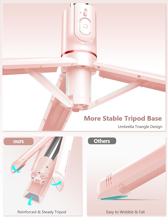 Selfie Stick with Light, 45'' Selfie Stick Tripod with Wireless Remote | Portable Travel Phone Tripod, Compatible with iPhone17/16/ 15 Pro Max/15/14, Samsung S22/ S23 Ultra/Android Smartphone (Pink) - Image 5