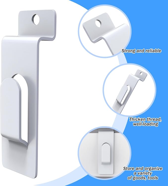 20 Pack Slatwall Utility Notch Hook Commercial Slatwall Picture Hook Metal Display Hook Hanger Slat Wall Hangers Slat Wall Accessories for Photo Frame Painting Arts Center Slat Panel (20, White) - Image 3
