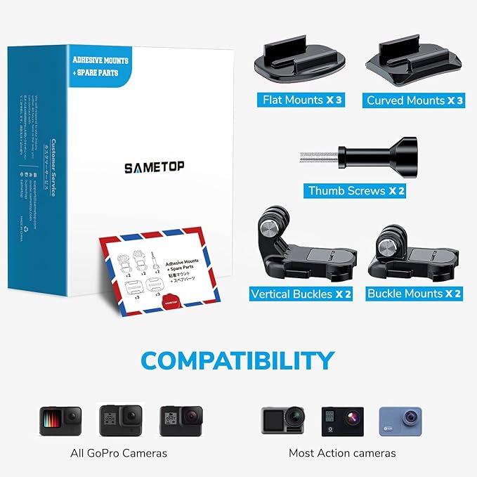 Helmet Sticky Mounts Adhesive Buckle Mount Accessories for GoPro | Screw Kit, for Go Pro Hero 13 12 11 10 Max 9 8 7 6 5 Session Mission DJI Osmo Insta360 AKASO Action Cameras, 12 in 1 - Image 6