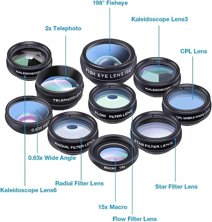 Apexel Phone Camera Lens-Macro Lens+Wide Lens+Fisheye Lens+Telephoto Lens+CPL/Flow/Radial/Star Filter+Kaleidoscope 3/6 Lens 10 in 1 Lens Kit +Remote Shutter for iPhone, Samsung,LG and Most Smartphones - Image 2
