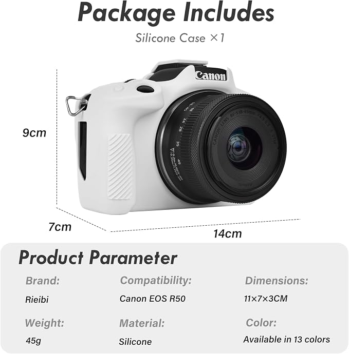 Rieibi EOSR50 EOS R50 Case, Soft Silicone Protective Case for Canon EOS R50 EOSR50 Vlogging Camera, Lightweight EOS R50 Camera Case Grip Cover Body Skin - White - Image 2