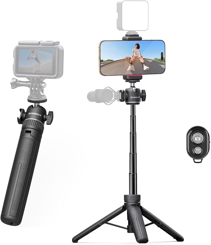 Mini Tripod, Lightweight Phone Tripod with Remote, Portable Selfie Stick for iPhone with Cold Shoe & Phone Holder, Extendable Cell Phone Stand Compatible with iPhone/Android/GoPro/Insta360 by Unknown