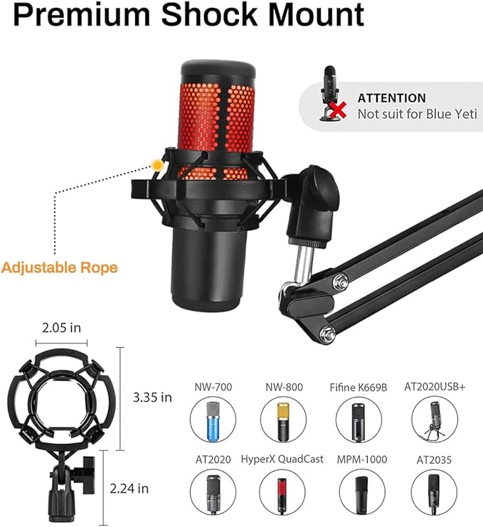 Microphone Stand for Blue Yeti, Quadcast Boom Arm Scissor Mic Stand with Windscreen and Double layered screen Pop Filter Heavy Duty Mic Boom Scissor Arm Stands, Broadcasting and Recording.Game | Includes windscreen and double-layer pop filter; compatib... - Image 6