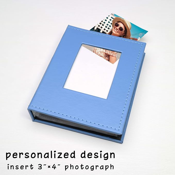 Small Photo Album 4x6, Pack of 2 Leather Photo Book, Each Mini 26-Page Album Holds 52 Photos, Art Presentation Folder for Postcards & Picture Storage Lightblue - Image 2