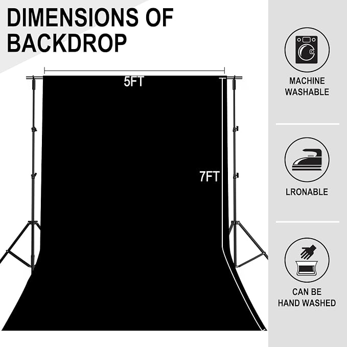 GFCC 5FTx7FT Black Backdrop Background for Photography Photoshoot | Non-Reflective, Polyester, Easy Hang, Multipurpose Screen for Studio Photo Booth, Video Recording, Portrait, Halloween - Image 4