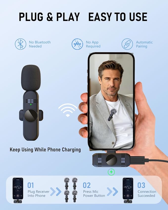 4 Wireless Lavalier Microphones Systems for iPhone Android Phone Pad Computer, Pro Clip On Mini Lapel Mics Little for Content Creators Video Recording Vlogging Podcast Stream, 48KHz 24Bit - Image 6