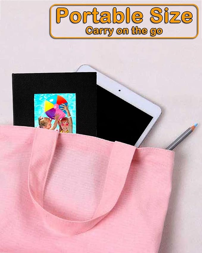 GPIRAL Small Photo Album 5x7 – 2 Pack, Each 26 Clear Pages Hold 52 Pictures. Album for 5x7 Pictures, Artwork, Drawings, Linen Cover with Front Window, Black Fabric - Image 5