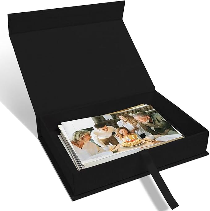 5x7" Archival Photo Storage Box with Lid – Stackable Memory Keepsake Organizer for Photos, Certificates, Jewelry & Scrapbooking Supplies, Photo Cases and Postcard Keeper Storage Container Box Black by Sprsthai