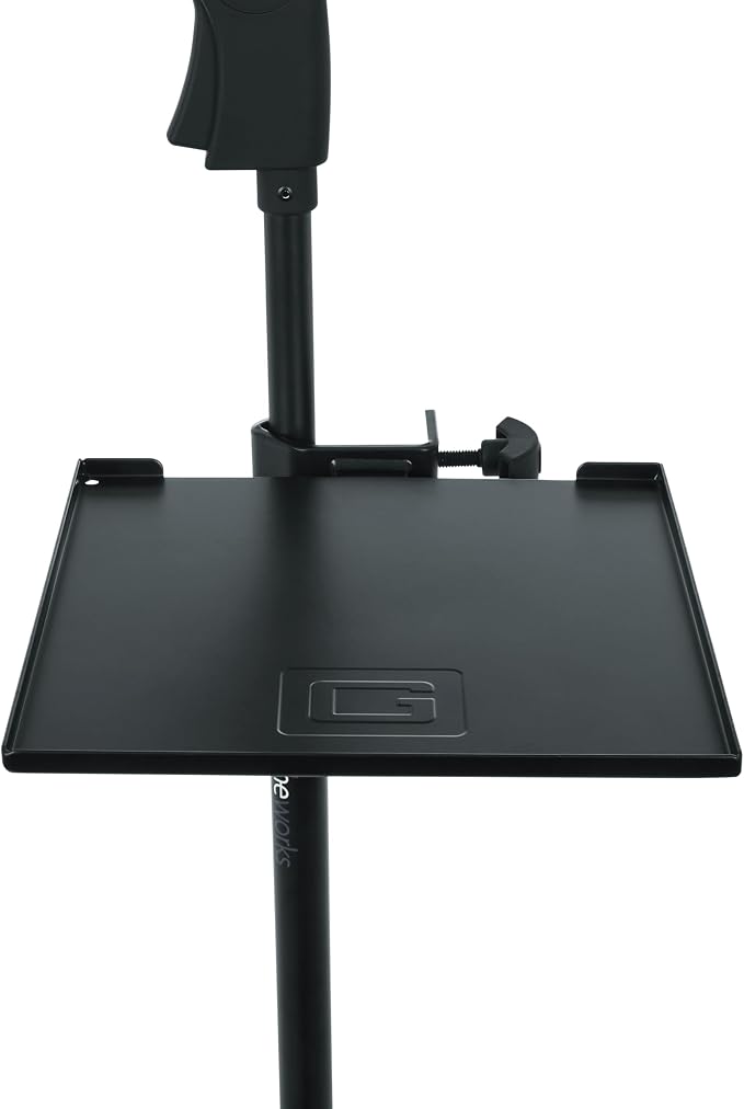 Gator Frameworks Microphone Stand Utility Shelf; 9" x 9" (GFW-SHELF0909) | Steel Tray Secures Accessories with Raised Edges and Clamps to Most Mic Stands 10 lb Weight Capacity - Image 6