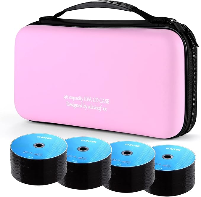 alavisxf xx CD Case, 96 Capacity Protective Zipper Disc Wallet for Car | EVA Shock-resistant, Double Zipper Closure, Portable Handle, DVD Storage Organizer, Anti-Slip Sleeves, for Home Office Travel - Image 2