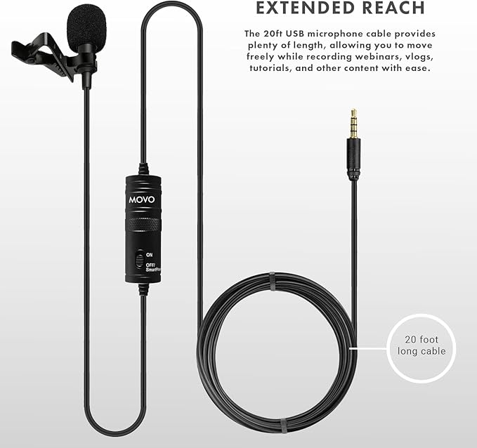 Movo LV1-USB Lavalier Microphone for Camera, Lapel for iPhone and Android Smartphones, Body Lav Mic, Clip On Microphone for 3.5mm, Shirt Lapel Mic for Phone, GoPro, Interview, Computer, PC - Image 5