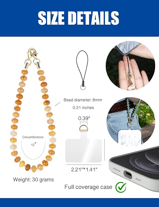 CH.yishi Crystal Beaded Phone Charm Wrist Strap Camera Lanyard | Handmade Cell Phone Chain,with Tether Tab,Keychain Bag Wallet Natural Stone Charm,Headphone Gemstone Decor,Camera Wrist Strap - Image 5