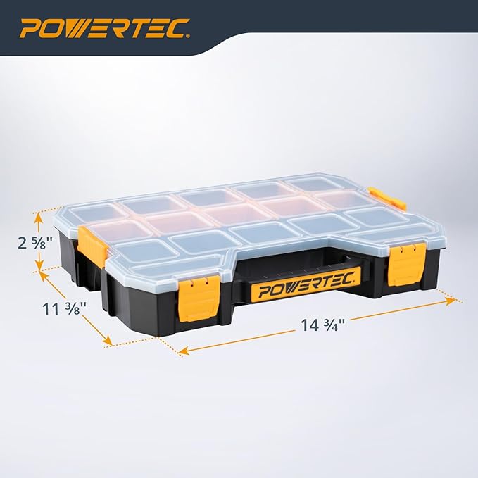 POWERTEC Stackable Tool Box Organizer with Removable Dividers - 17 Compartments, Interlocking, Portable Design, 2-Pack (72118-P2) - Image 2
