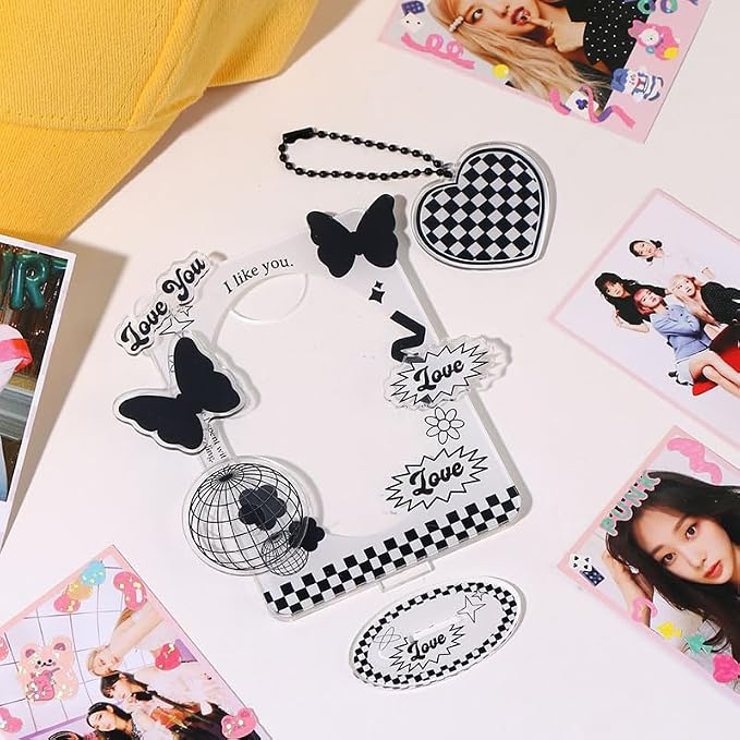 Kpop Photocard Holder Stand 3 Inch Acrylic Butterfly Picture Frame Kpop Card Display Stand Photo Card Decor Y2K Keychain Set K-Pop Gifts Teen Girl K-Pop Stuff Desk Accessories - Image 2