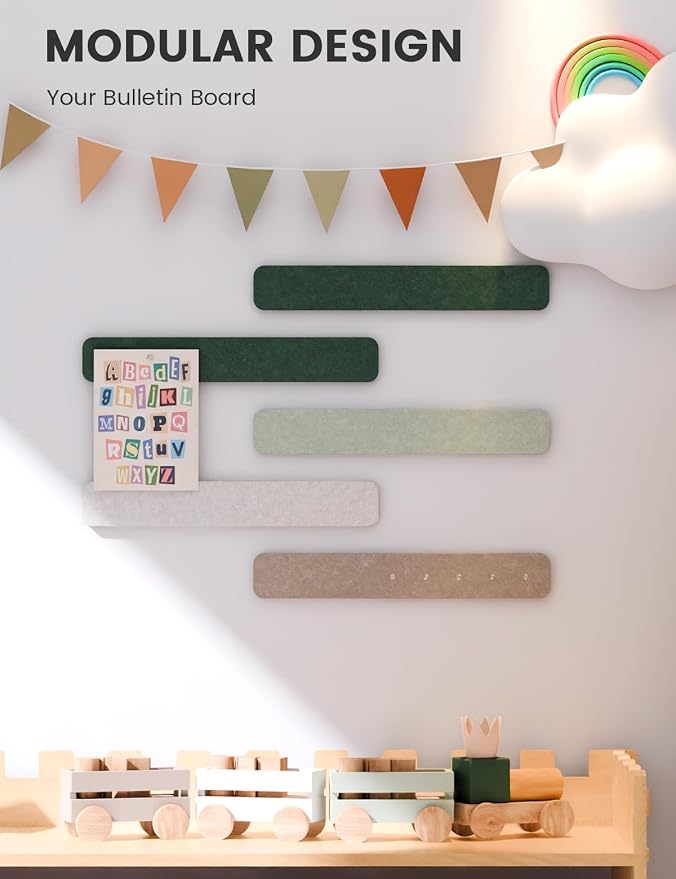 Fluxynara 13" x 2" Felt Wall Panels, Nordic Moss | 5-Pack Includes 35 Push Pins and Adhesive Tabs for Photos, Notes and Decor in Bedroom Doors, Home Office or Studios - Image 5